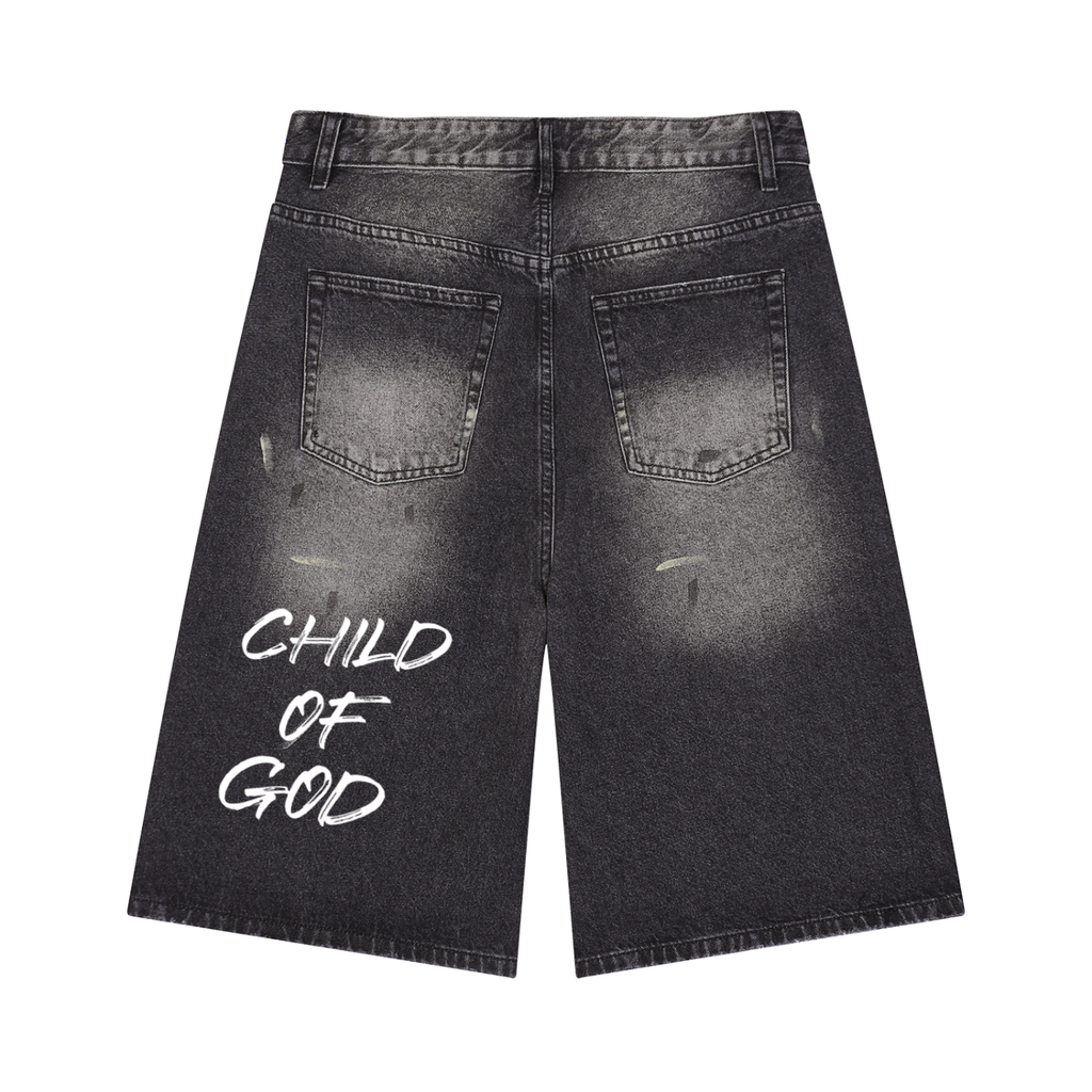 "CHILD OF GOD" Denim Shorts