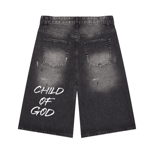 "CHILD OF GOD" Denim Shorts